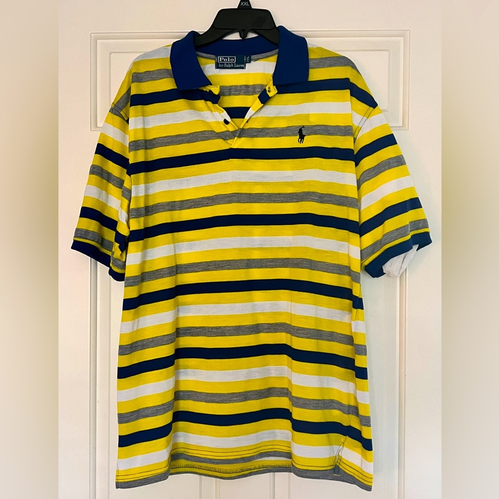 Men’s Polo by Ralph Lauren Shirt w collar gold, blue, white, grey sz 2XL